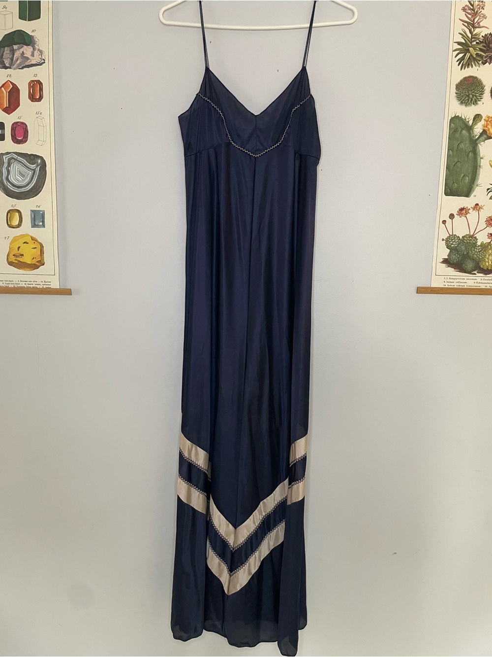 jcpenney Navy Satin Slip Nightgown with Cream Accent